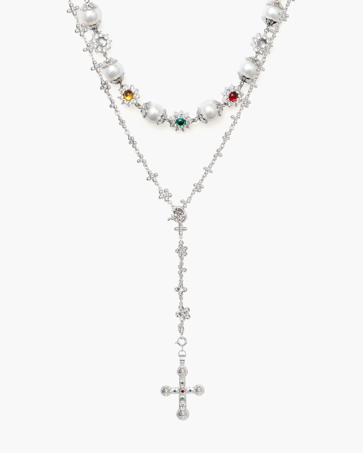 Daisy Pearl Necklace in Silver