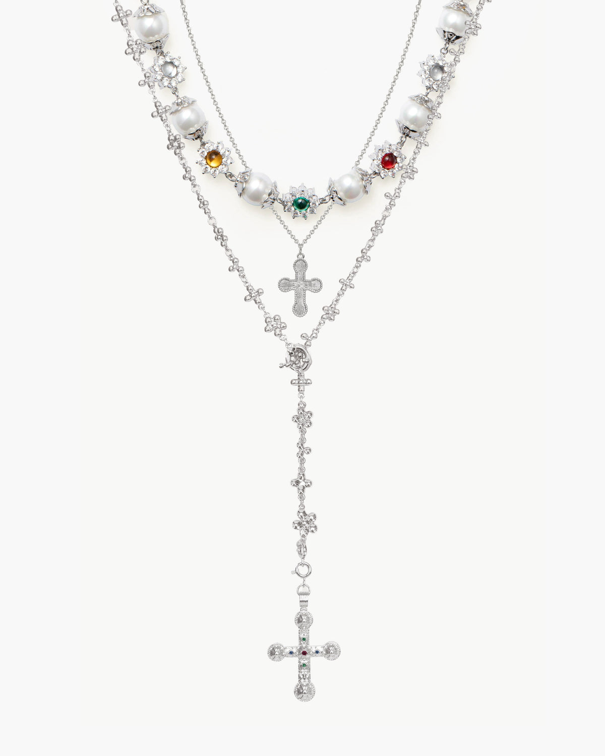 Daisy Pearl Necklace in Silver